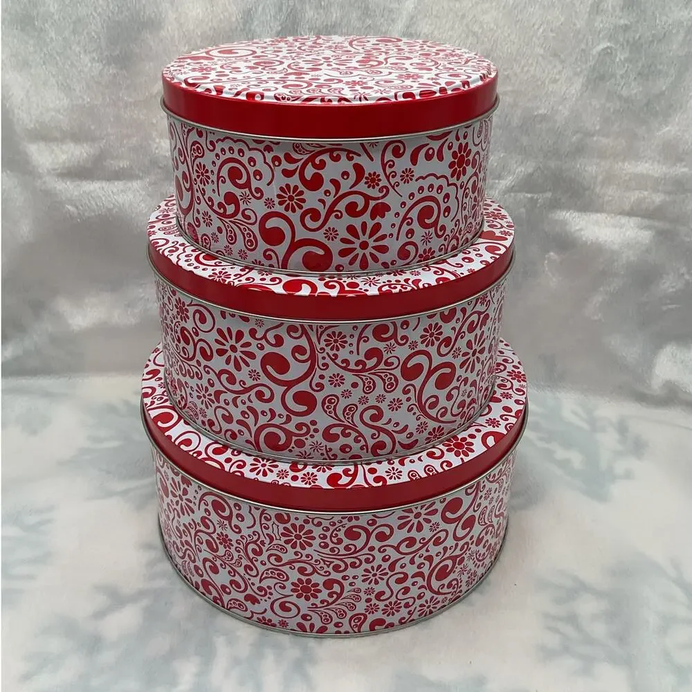 Red White Paisley Nesting Tins Set of 3